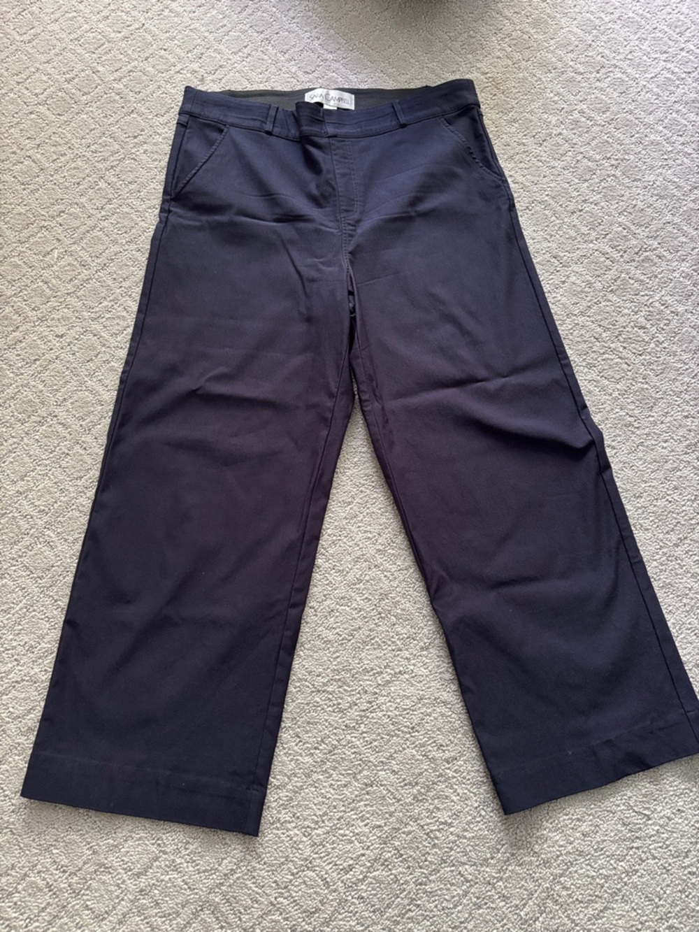 Sara Campbell Navy Wide Leg Trousers with Front Pockets